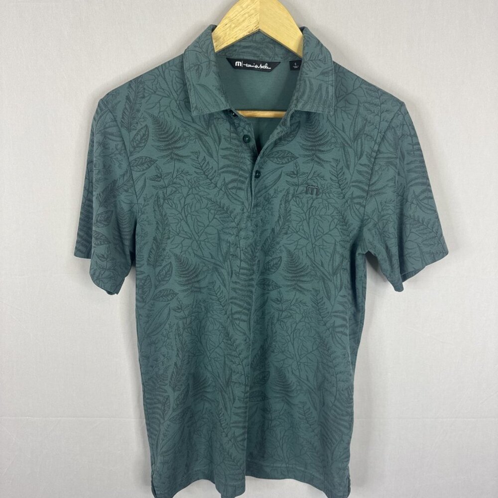 TravisMathew Pima Cotton Leaf Print‎ Polo Shirt Teal Green S Peru